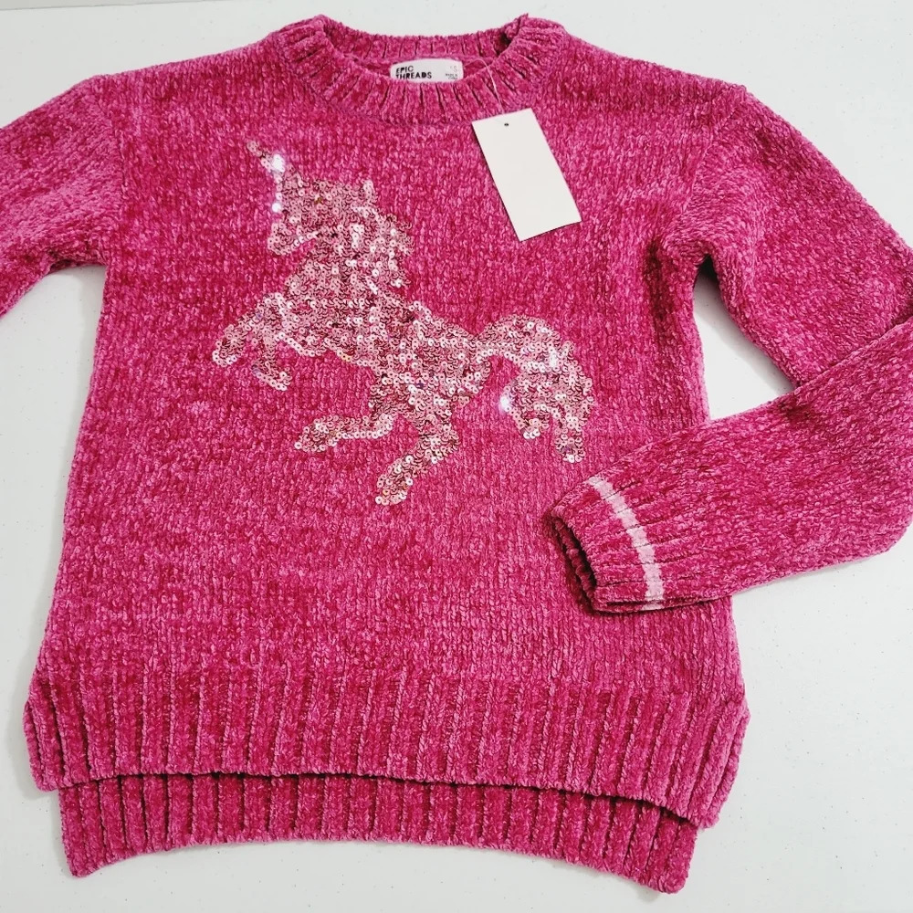 Nwt EPIC THREADS pink Unicorn sweater.Size S